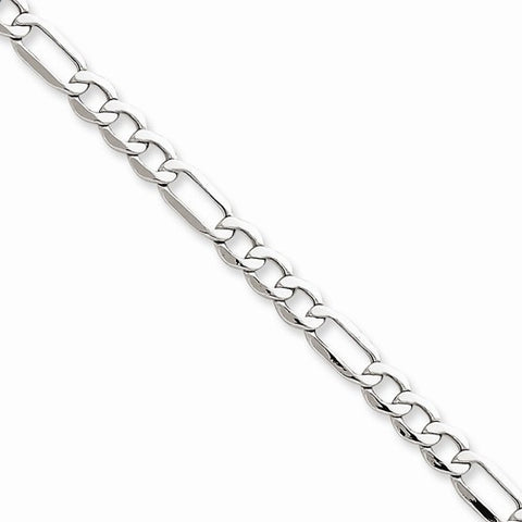 14K White Gold Semi-Solid Figaro Chain Bracelet