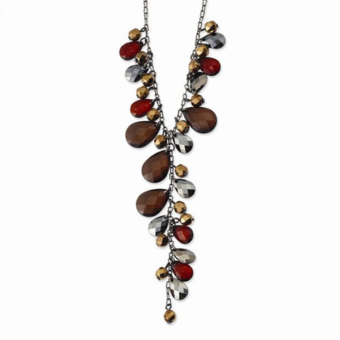 Black-plated Hematite & Brown Glass & Beads Necklace