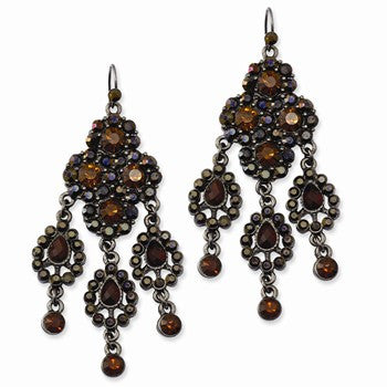 Black-plated Brown Glass Ch&elier Earrings