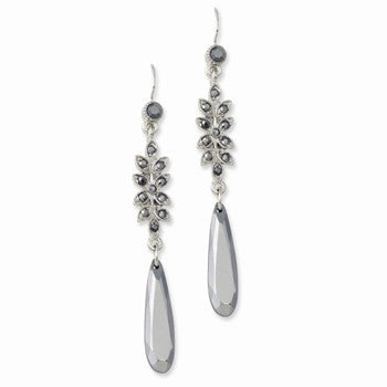 Black-plated Hematite Crystal Dangle Earrings