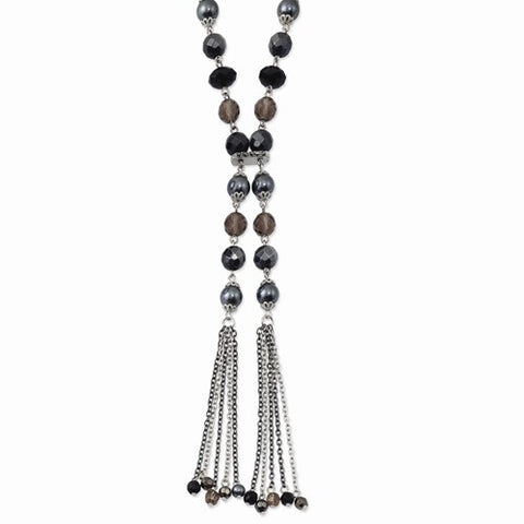 Silver-tone Black & Hematite Acrylic Stones & Beads Necklace