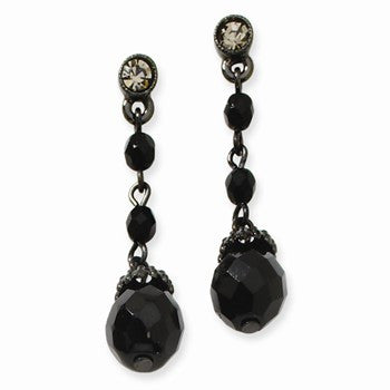 Black-plated Smokey Crystal Black Glass Beads Post Earrings