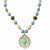 Gold-tone Teal Green and Cream Beads Necklace