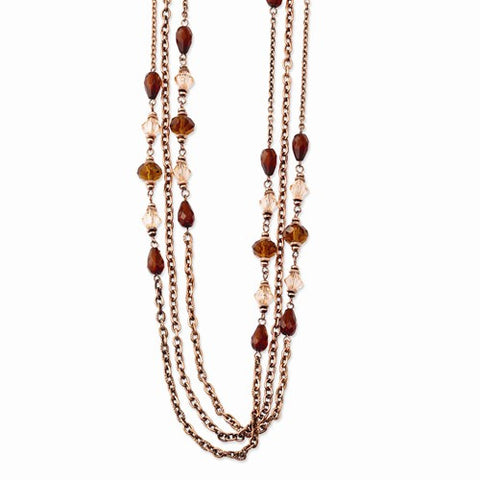 Copper-tone Lt & Dk Brown Acrylic Beads Multistrand Necklace