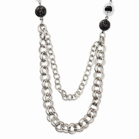 Silver-tone Black & Clear Glass & Acrylic Beads Necklace