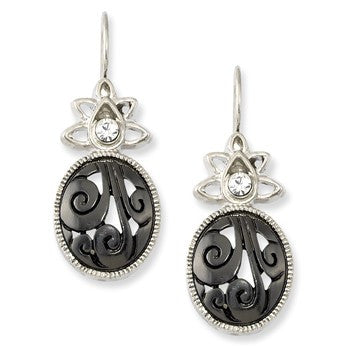 Silver-tone Clear Black Crystal Dangle Earrings