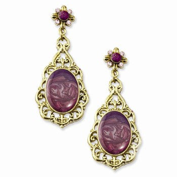 Brass-tone Purple Crystal Enamel Post Dangle Earrings