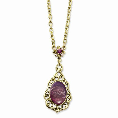 Brass-tone Purple Crystal & Enamel Necklace