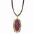 Brass-tone Purple Enamel Oval w/Faux Suede Cord Necklace