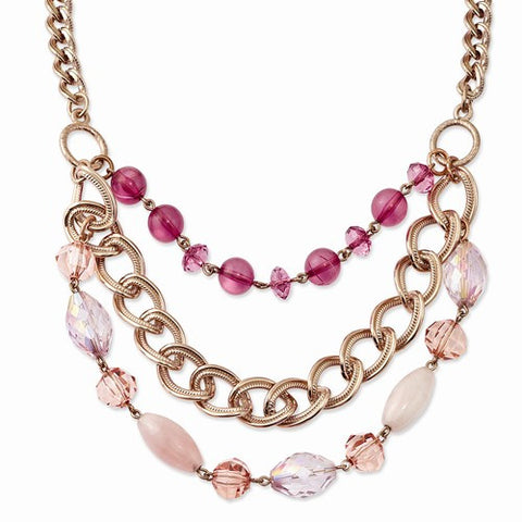 Rose-tone Pink & Purple Acrylic Beads Necklace