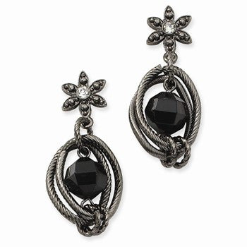 Black-plated Jet Clear Acrylic Beads Post Dangle Earrings