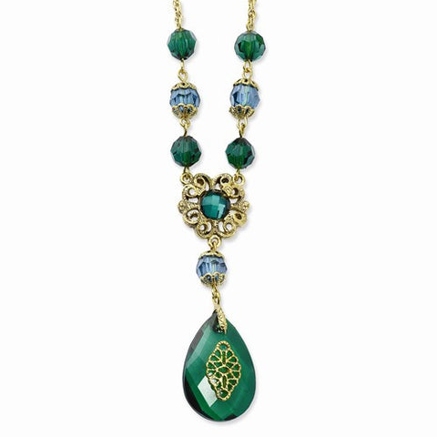 Brass-tone Teal & Green Acrylic Beads Necklace