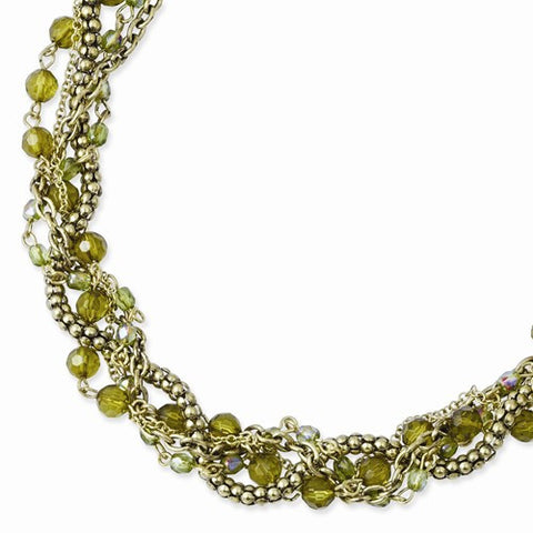 Brass-tone Green Acrylic Beads Necklace