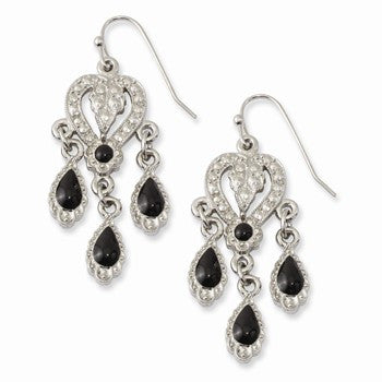 Silver-tone Black Enamel Dangle Earrings