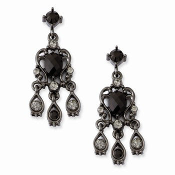 Black-plated Black Smokey Crystal Ch&elier Post Earrings