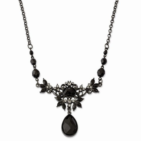 Black-plated Black & Smokey Crystal w/Beads Necklace