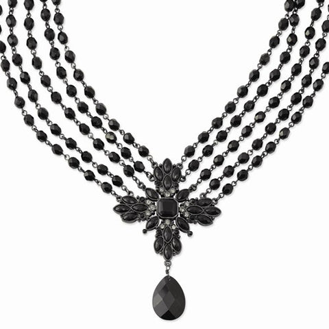 Black-plated Smokey & Black Crystal & Beads Necklace