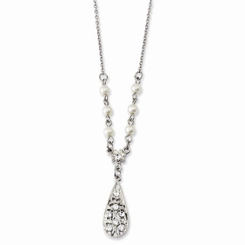 Silver-tone Simulated Pearl & Crystal Necklace