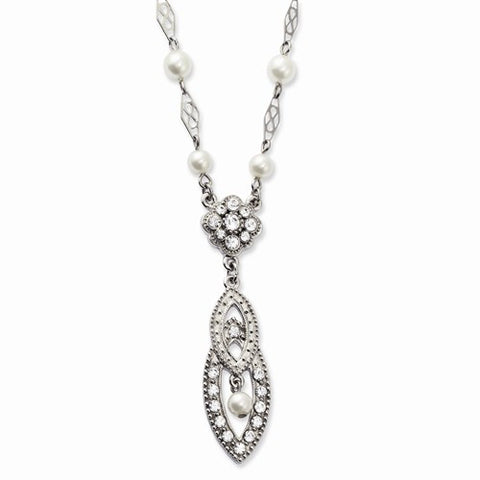 Silver-tone Simulated Pearl & Crystal Necklace