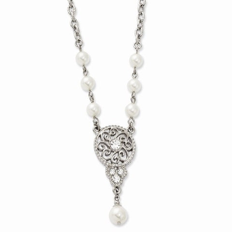 Silver-tone Simulated Pearl & Crystal Necklace