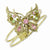 Brass-tone Green & Pink Crystals Hinged Butterfly Bangle