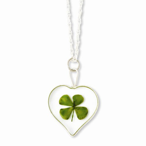 Silver Trim Four Leaf Clover Heart Silver-Plated Chain