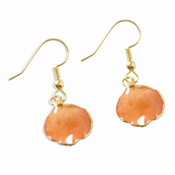 Lacquer Dipped 24k Gold Trim Orange Rose Petal Dangle Earrings