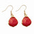 Lacquer Dipped 24k Gold Trim Red Rose Petal Dangle Earrings