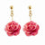 Lacquer Dipped Fuchsia Rose Dangle Earrings