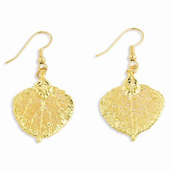 24k Gold Dipped Aspen Leaf Dangle Earrings