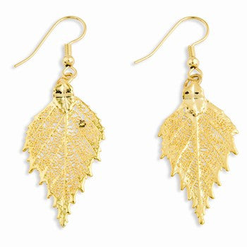 24k Gold Dipped Birch Leaf Earrings