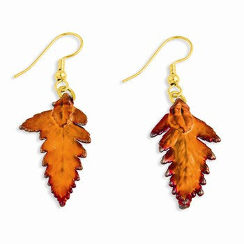 Iridescent Copper Dipped Fern Leaf Dangle Earrings