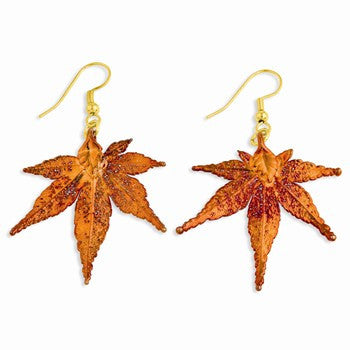 Iridescent Copper Dipped Japanese Maple Leaf Dangle Earrings