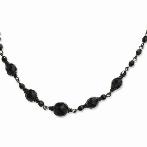 Black-plated Faceted Jet Glass Beads Necklace