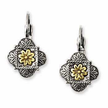 Silver-tone Brass Flower Accent Leverback Earrings