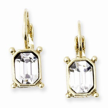 Brass with Clear Crystal Octagon Leverback Earrings