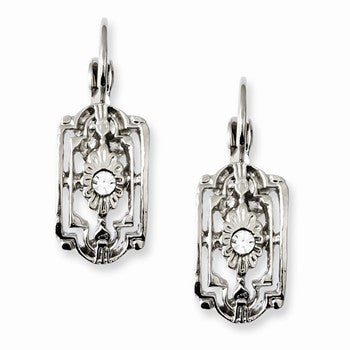 Silver-tone Crystal Flower Rectangle Leverback Earrings