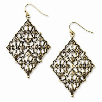 Gold-tone Hematite Crystal Diamond Shaped Dangle Earrings