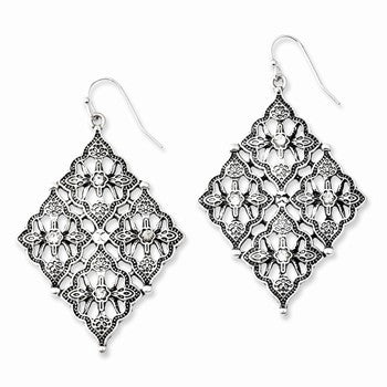 Silver-tone Clear Crystal Diamond Shaped Dangle Earrings