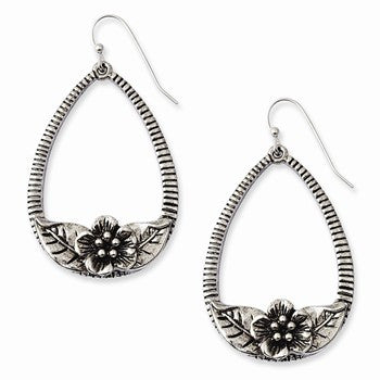 Silver-tone Flower Accent Teardrop Dangle Earrings