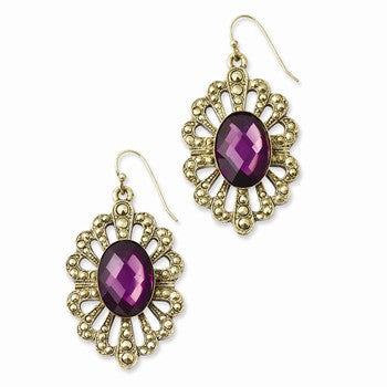 Gold-tone Purple Crystal Dangle Earrings