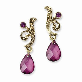 Gold-tone Purple Crystal Post Earrings