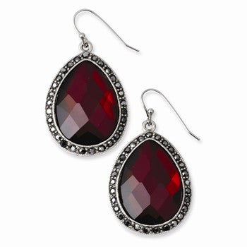 Silver-tone Red Black Crystal Dangle Earrings