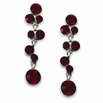 Silver-tone Red Crystal Post Dangle Earrings