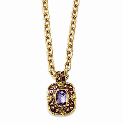 Gold-tone Purple Crystal & Enamel Necklace