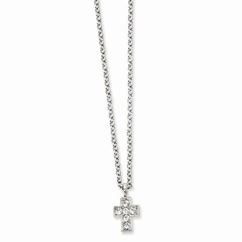 Silver-tone Cross w/Clear Crystals Necklace