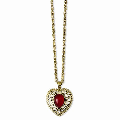 Gold-tone Heart w/Red Acrylic Stone Necklace