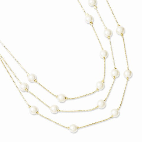 Gold-tone White Glass Pearls Necklace