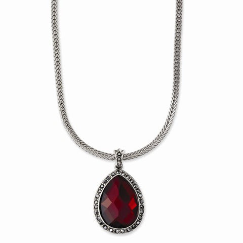 Silver-tone Red & Black Crystal Necklace