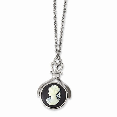 Silver-tone 2 sided Black Cameo & Faux Pearl Pendant Necklace